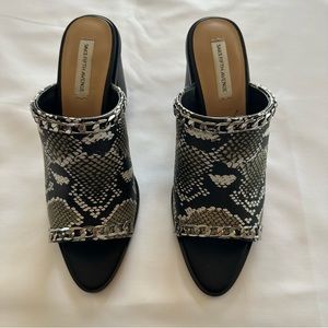Saks 5th Avenue Snake Print Slip On Heeled Sandals Black/White NWOB Size 7.5